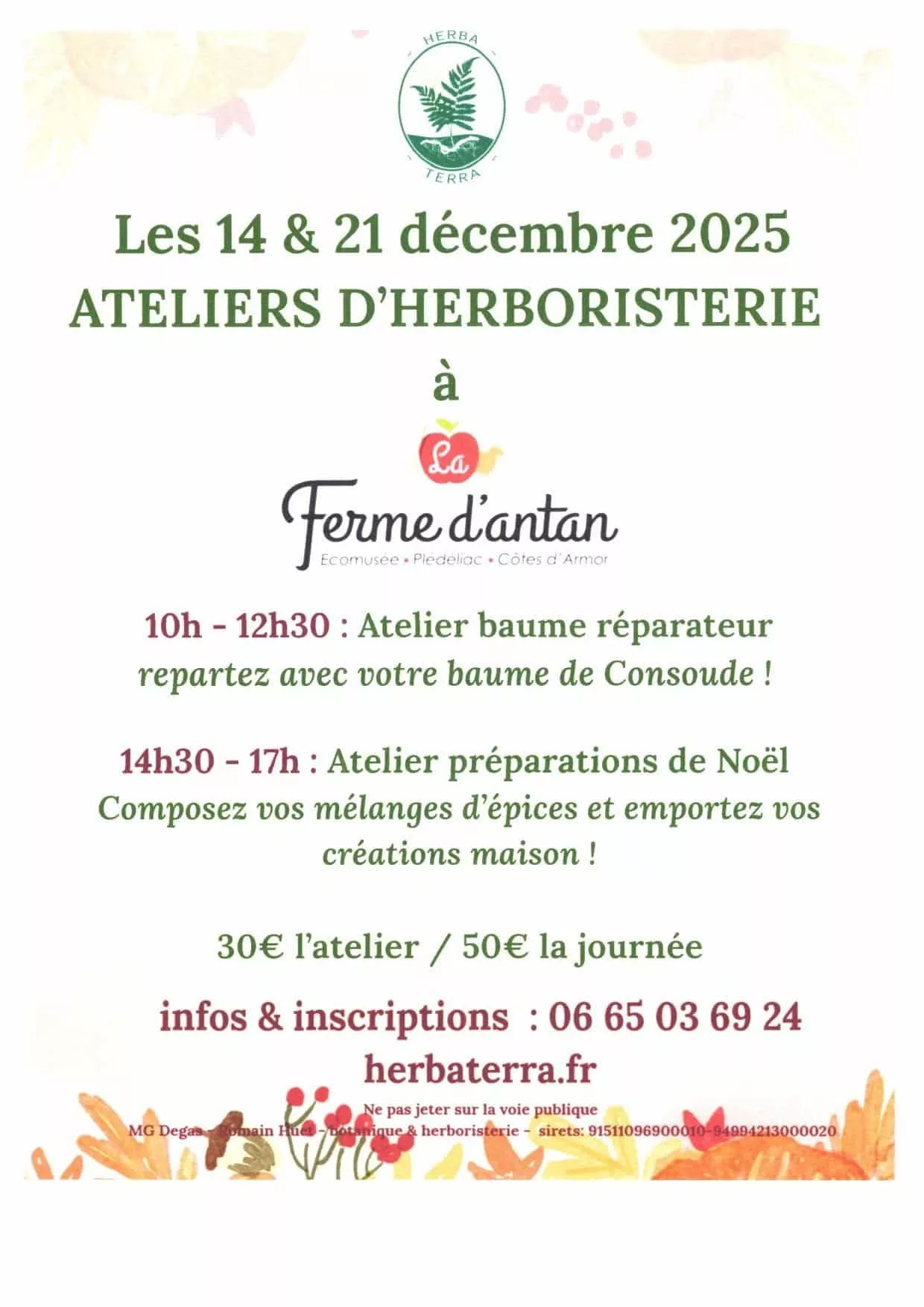 Ateliers d’herboristerie Les 14 & 21 décembre